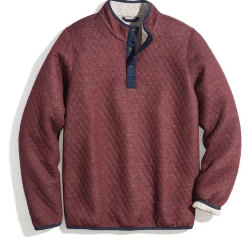 MARINE layer EVERSIBLECorbet Reversible Pullover in Oatmeal/Burgundy Heather